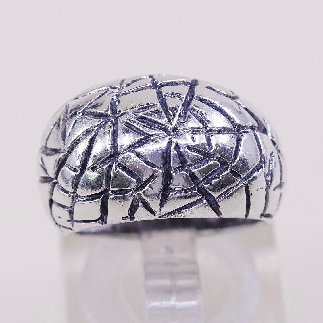 sz 4.75, vtg sterling silver handmade ring, 925 band w/ spiderwebbed textured