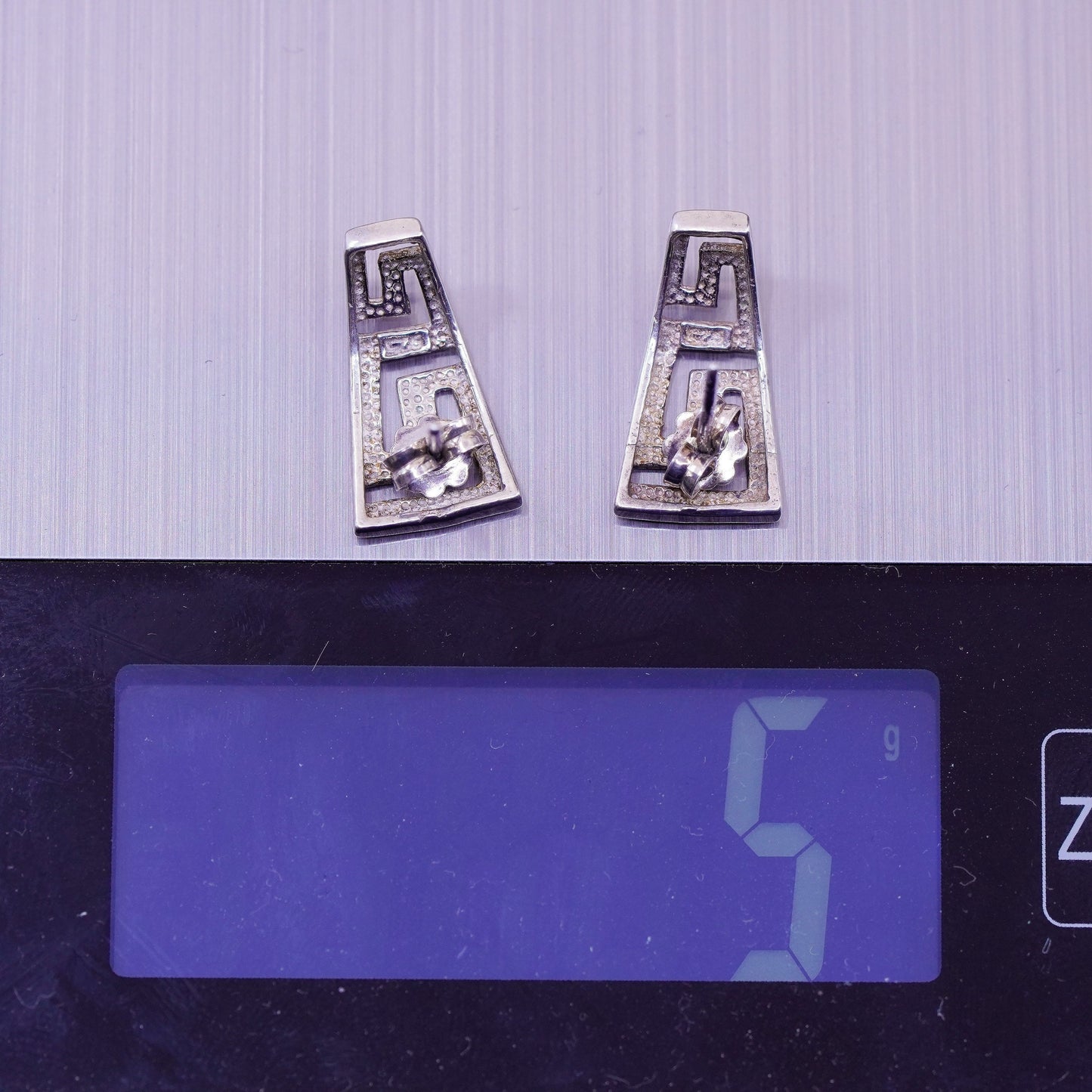 Vintage Sterling silver handmade earrings, 925 Greek key studs