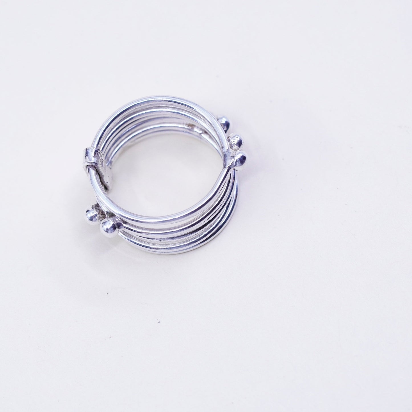 Size 8, vintage sterling silver handmade ring, 925 multiple band w/ beads