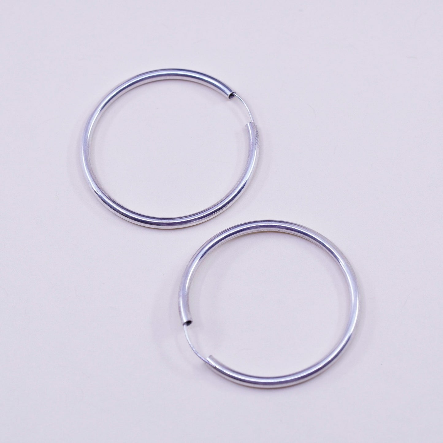 1”, Vintage sterling silver loop earrings, fashion minimalist primitive hoops