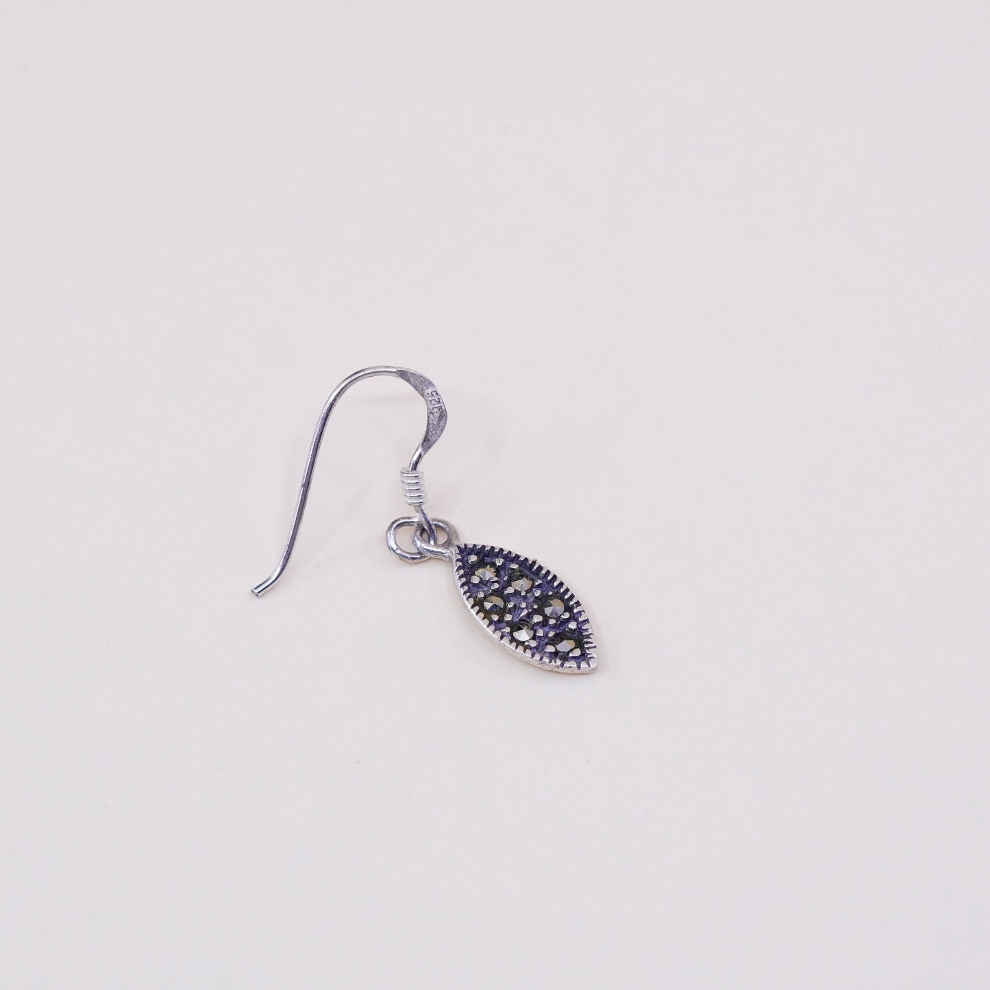Vintage Sterling silver handmade earrings, 925 Marquise with marcasite