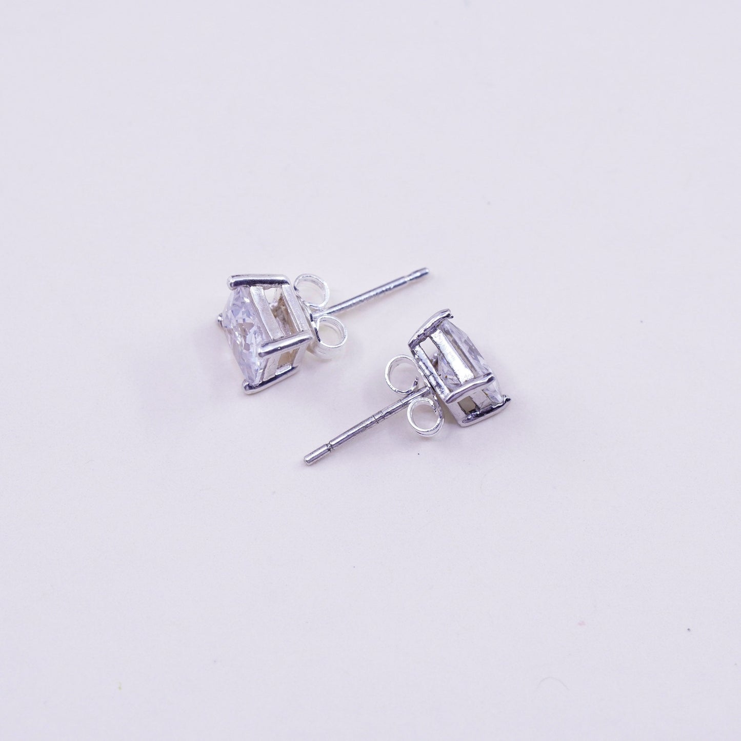 Vintage sterling 925 silver square cz studs, earrings