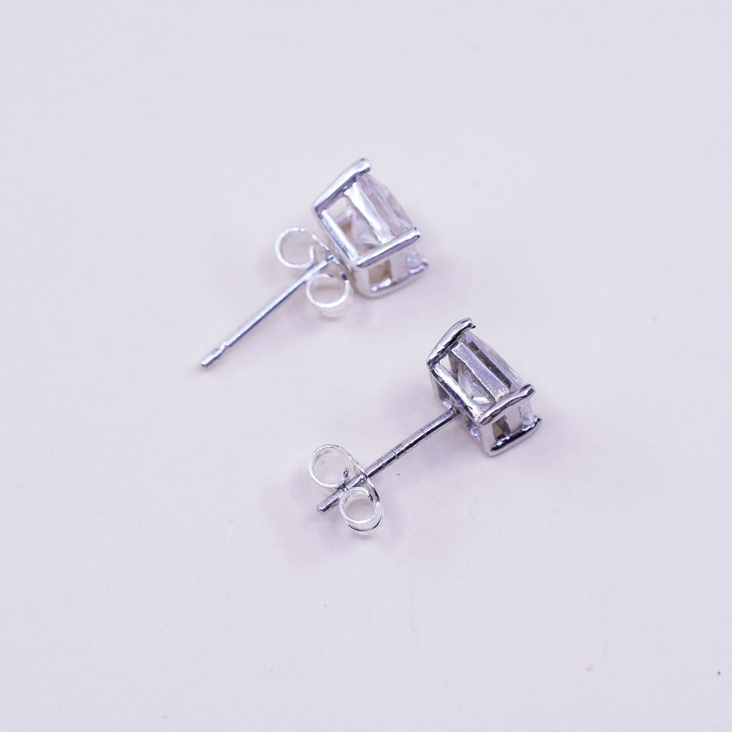 Vintage sterling 925 silver square cz studs, earrings