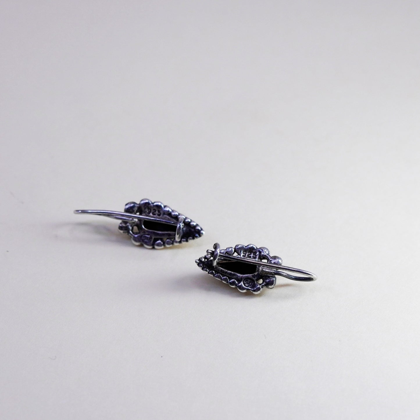 Vintage sterling 925 silver handmade earrings with teardrop onyx and beads