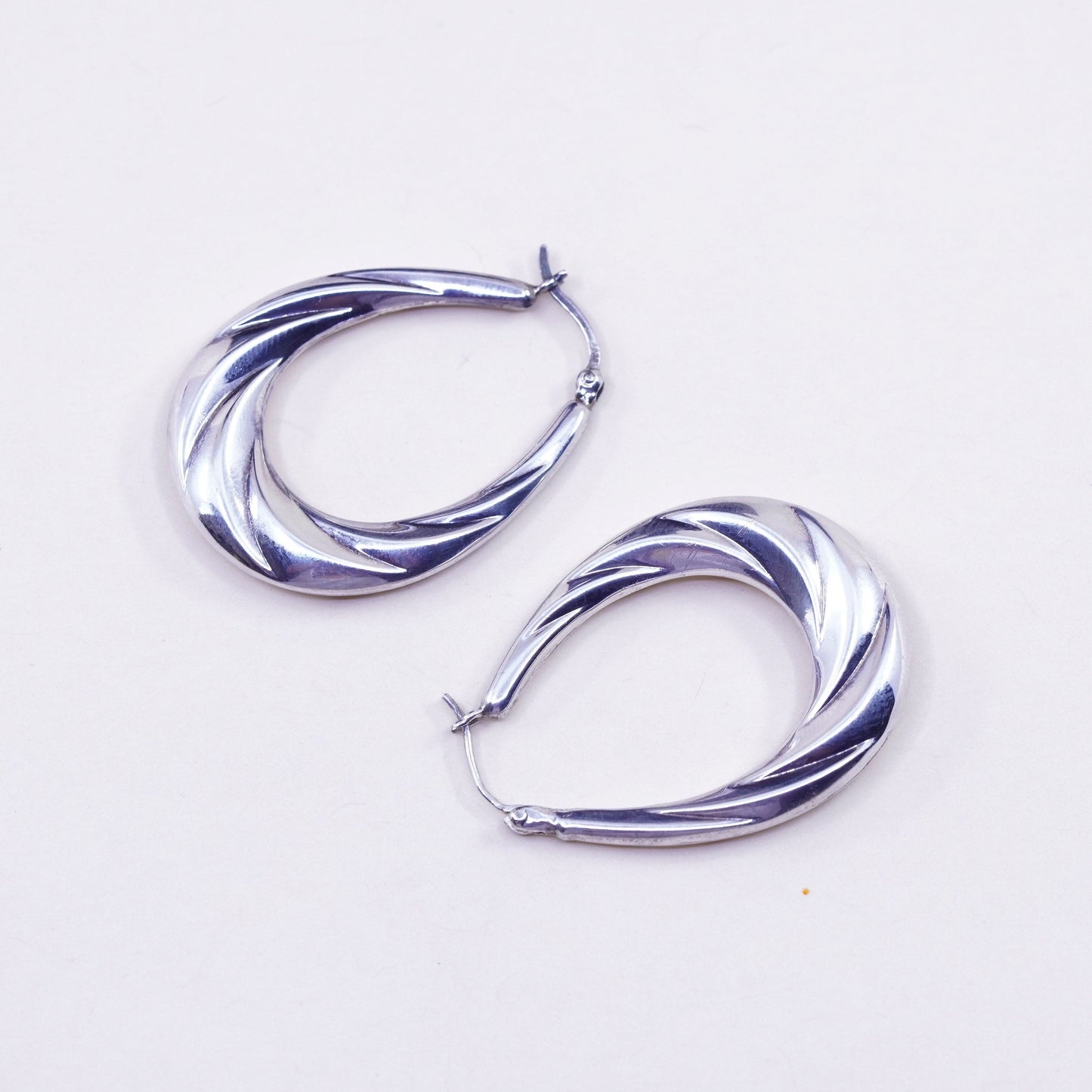 1.25” Vintage sterling 925 silver loop earrings, minimalist primitive hoops