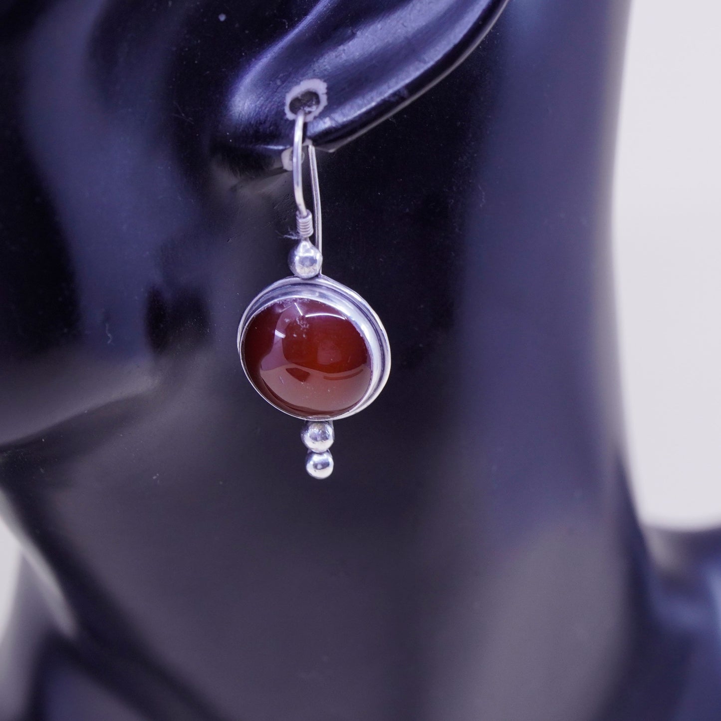 Vintage sterling 925 silver handmade earrings with circle carnelian