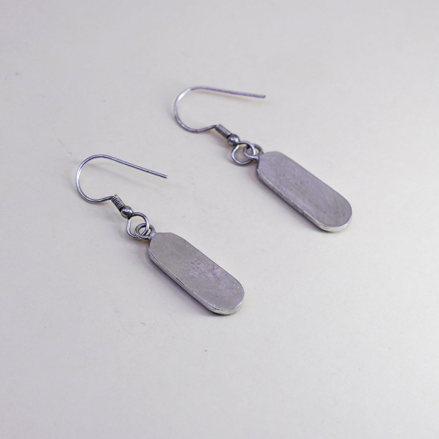 Vintage sterling silver handmade earrings, Mexico 925 rectangular with abalone