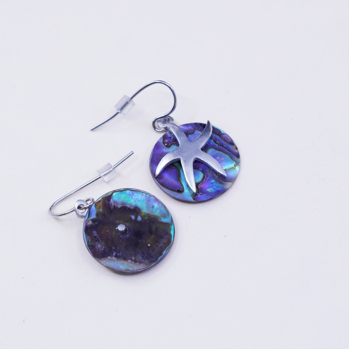 Vintage sterling 925 silver handmade str starfish earrings with abalone