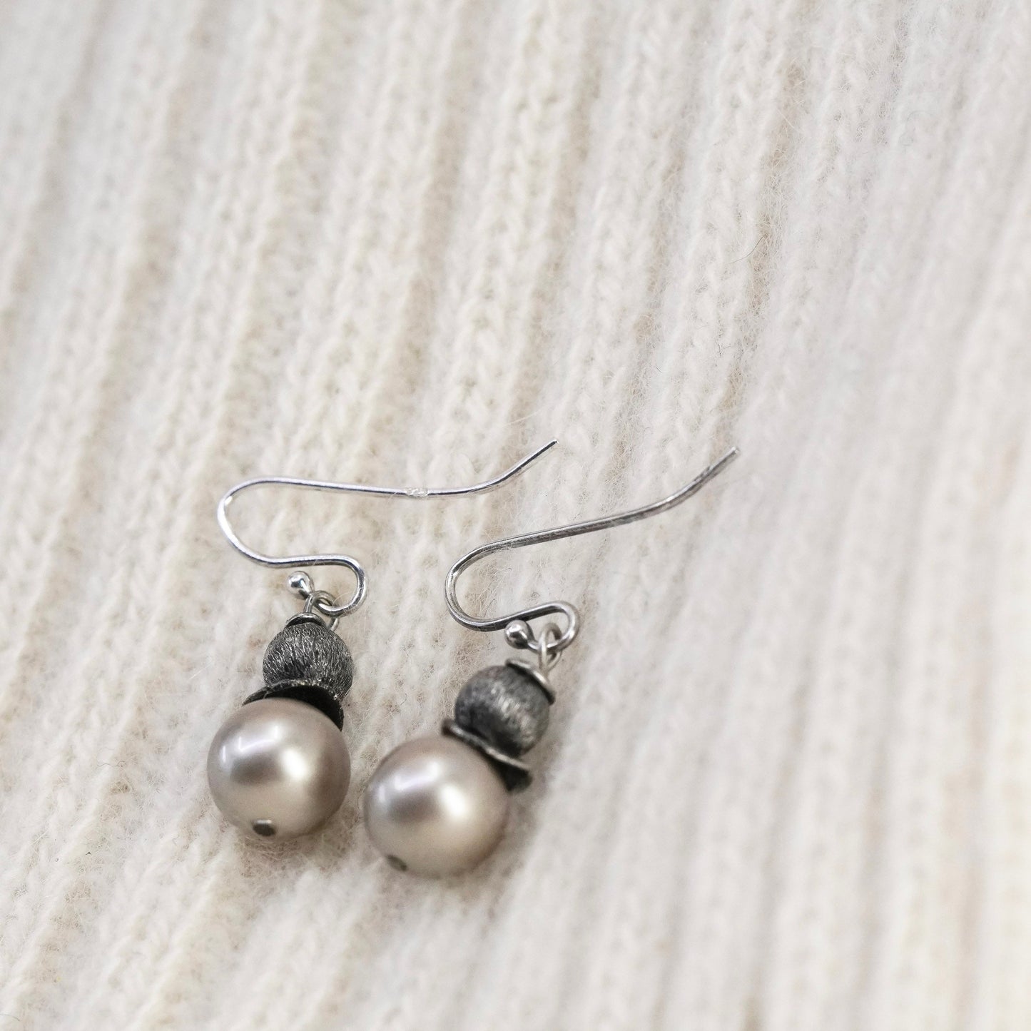Vintage Sterling silver handmade earrings, 925 hooks with pearl drops