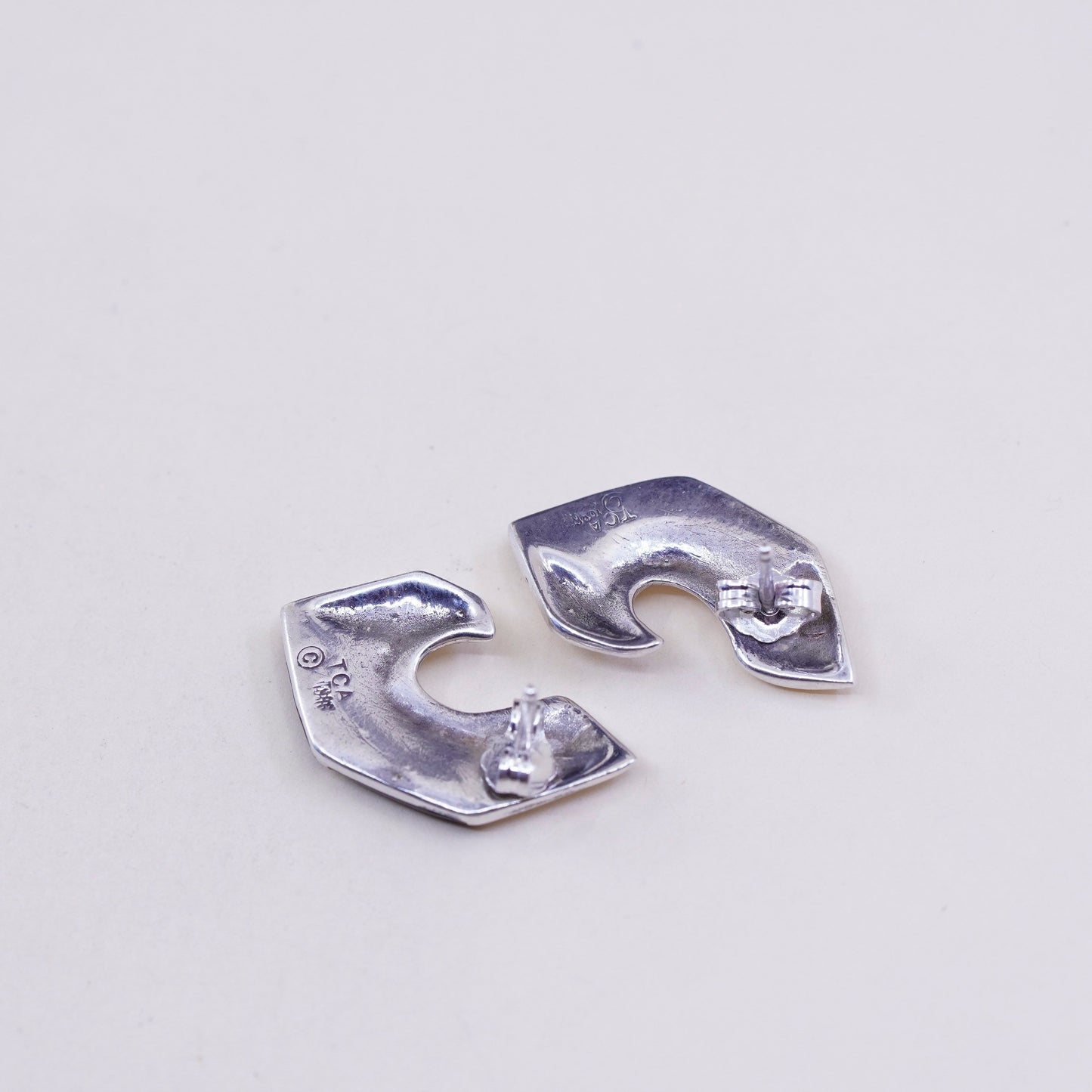 Vintage TCA Sterling 925 silver handmade earrings studs with obsidian, elegant