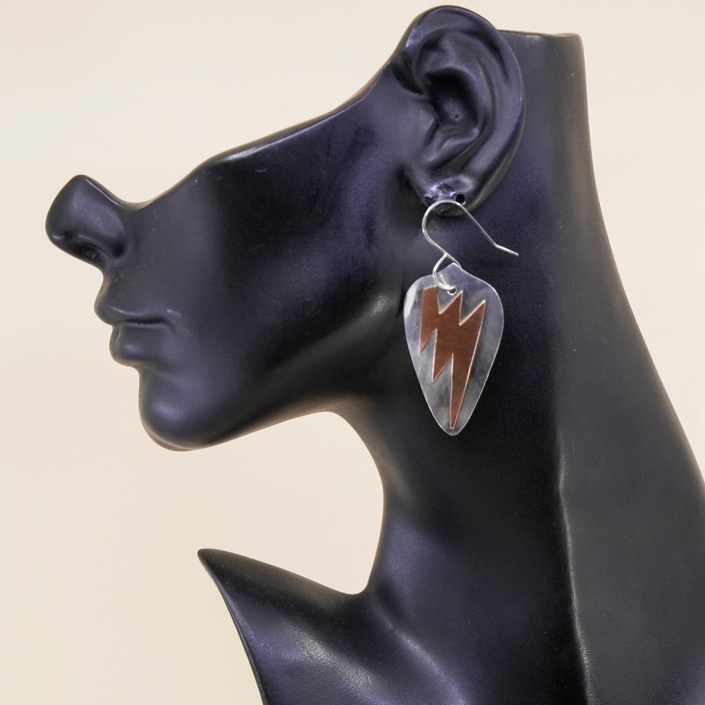 Two Tone Roggio sterling silver handmade earrings, 925 disc copper lightening