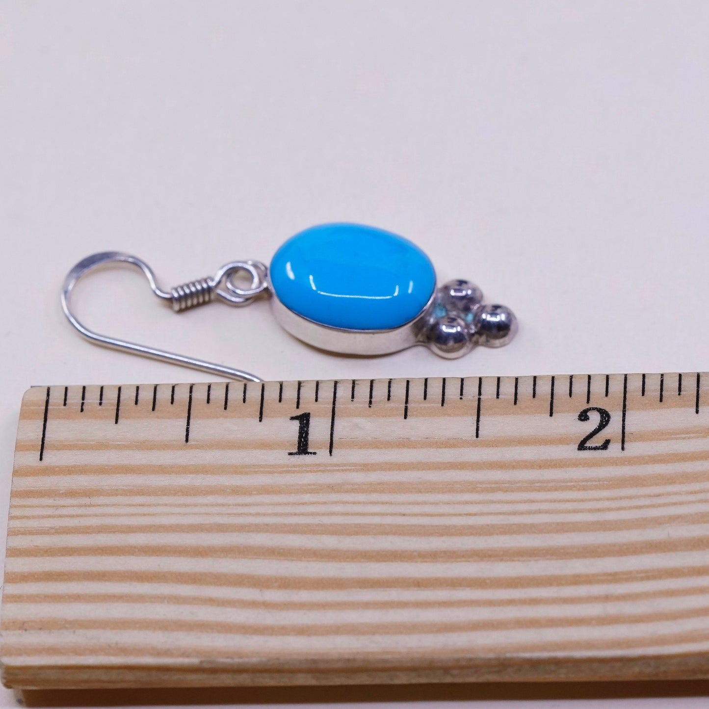 Vintage Sterling 925 silver handmade earrings, with oval turquoise, Stamped 925