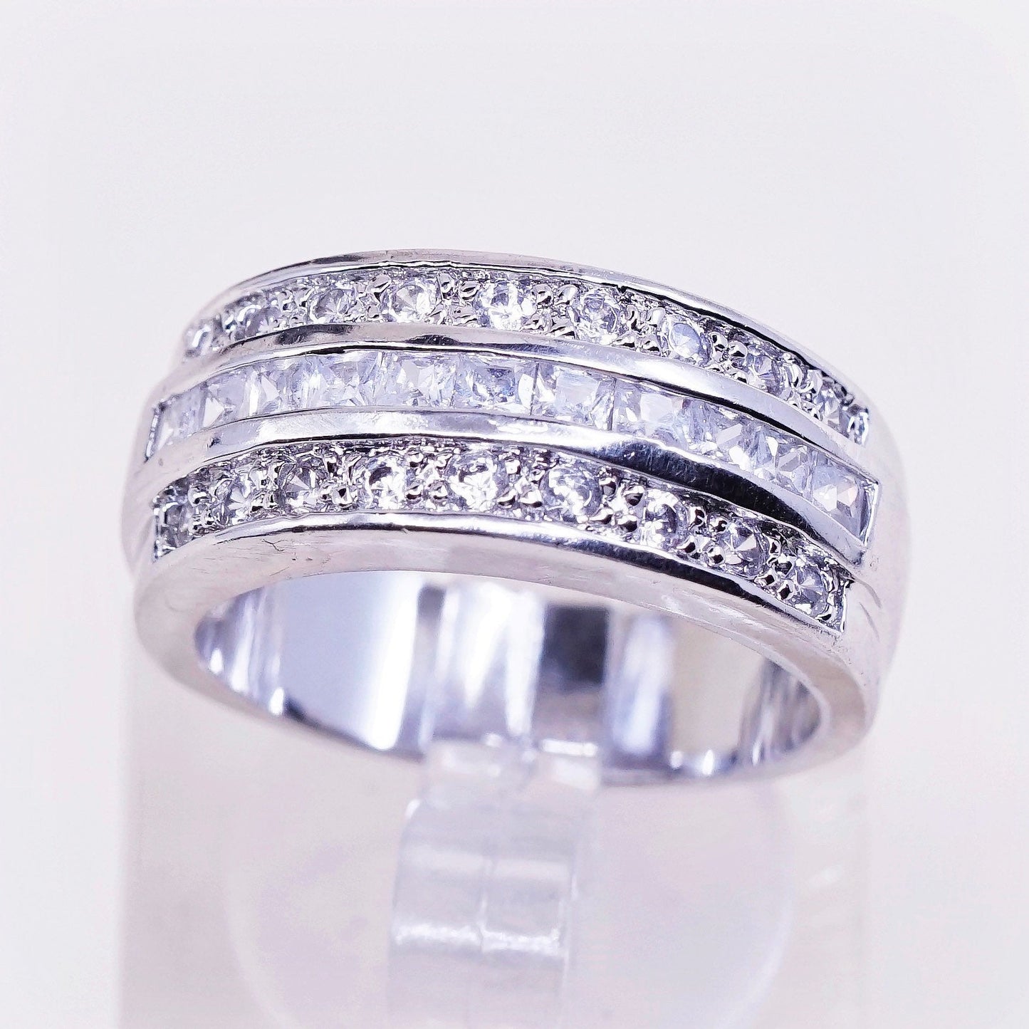 Size 6, vintage Sterling silver ring, 925 band with CZ cluster statement ring