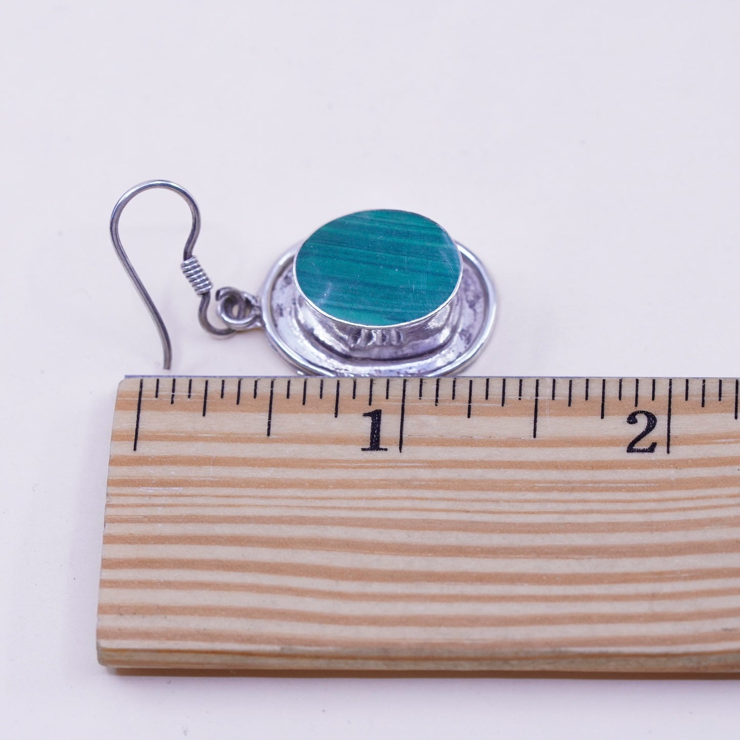 Vintage Mexico sterling 925 silver handmade earrings with oval malachite