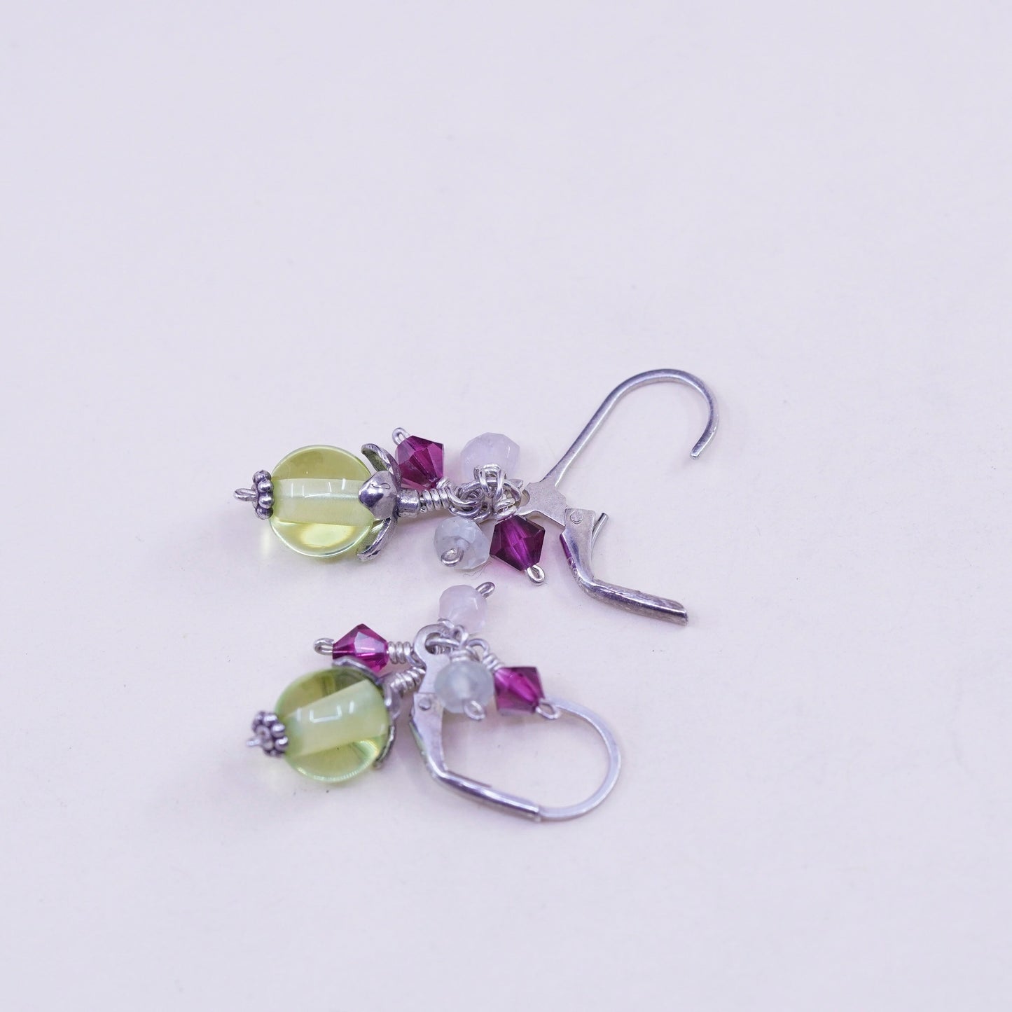 Vintage Sterling 925 silver handmade earrings with cluster green glass beads