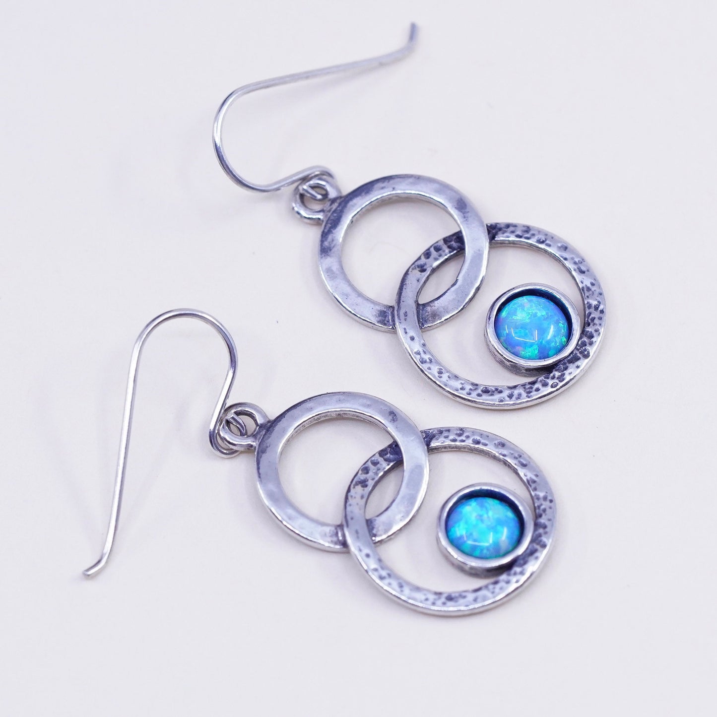 Shablool Didae Sterling silver handmade earrings, 925 circle opal dangles