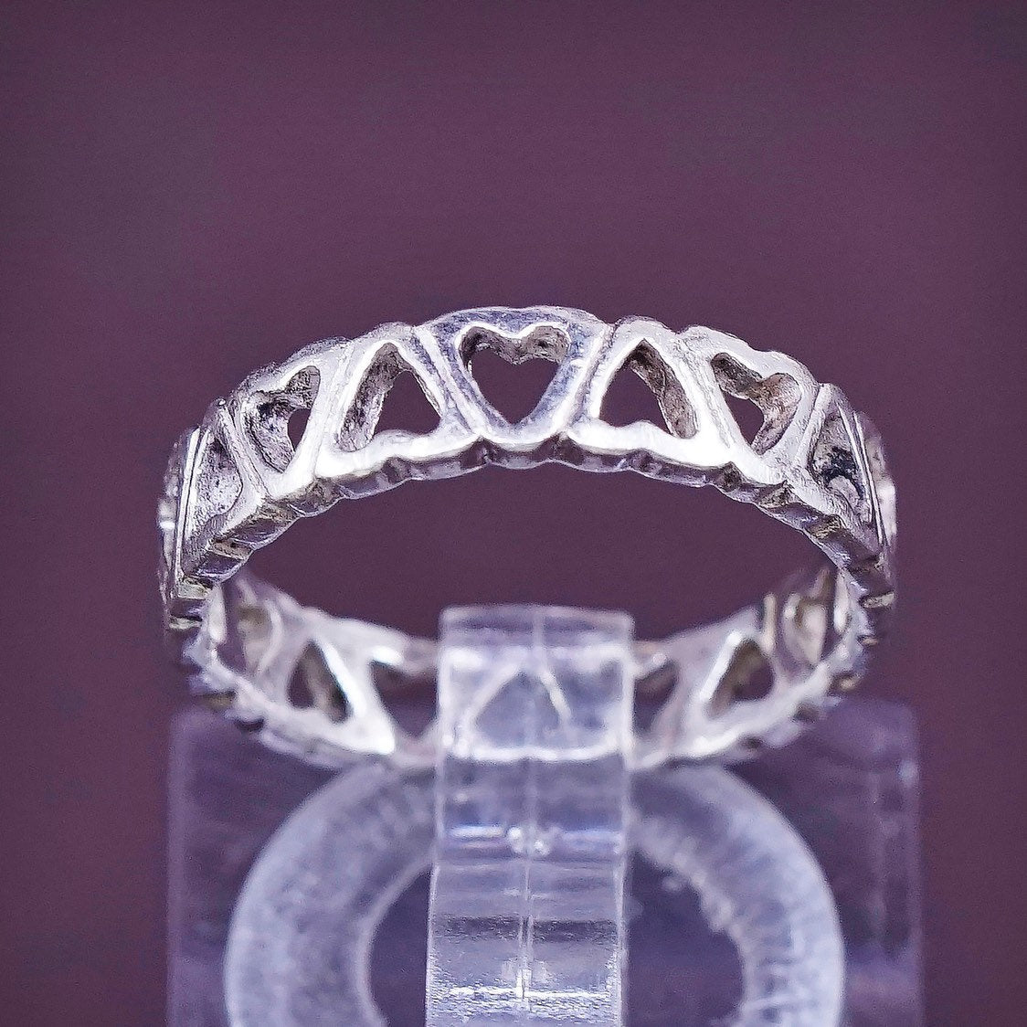 sz 5, vtg Sterling silver Handmade heart ring, 925 band