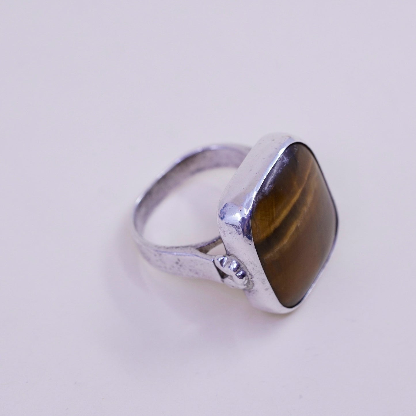 Size 7, Vintage sterling silver ring, handmade 925 band square golden tiger eye