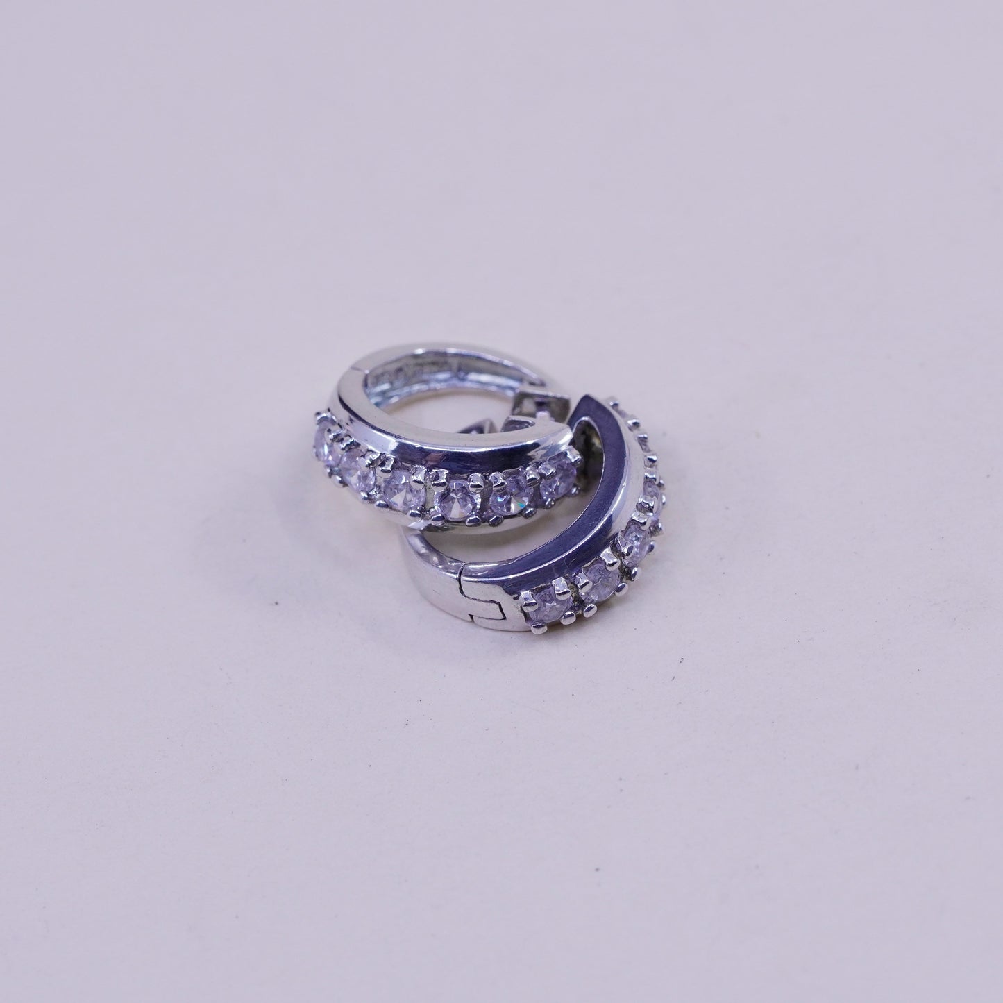 0.5”, Vintage sterling silver earrings, 925 hoops, huggie, with cz