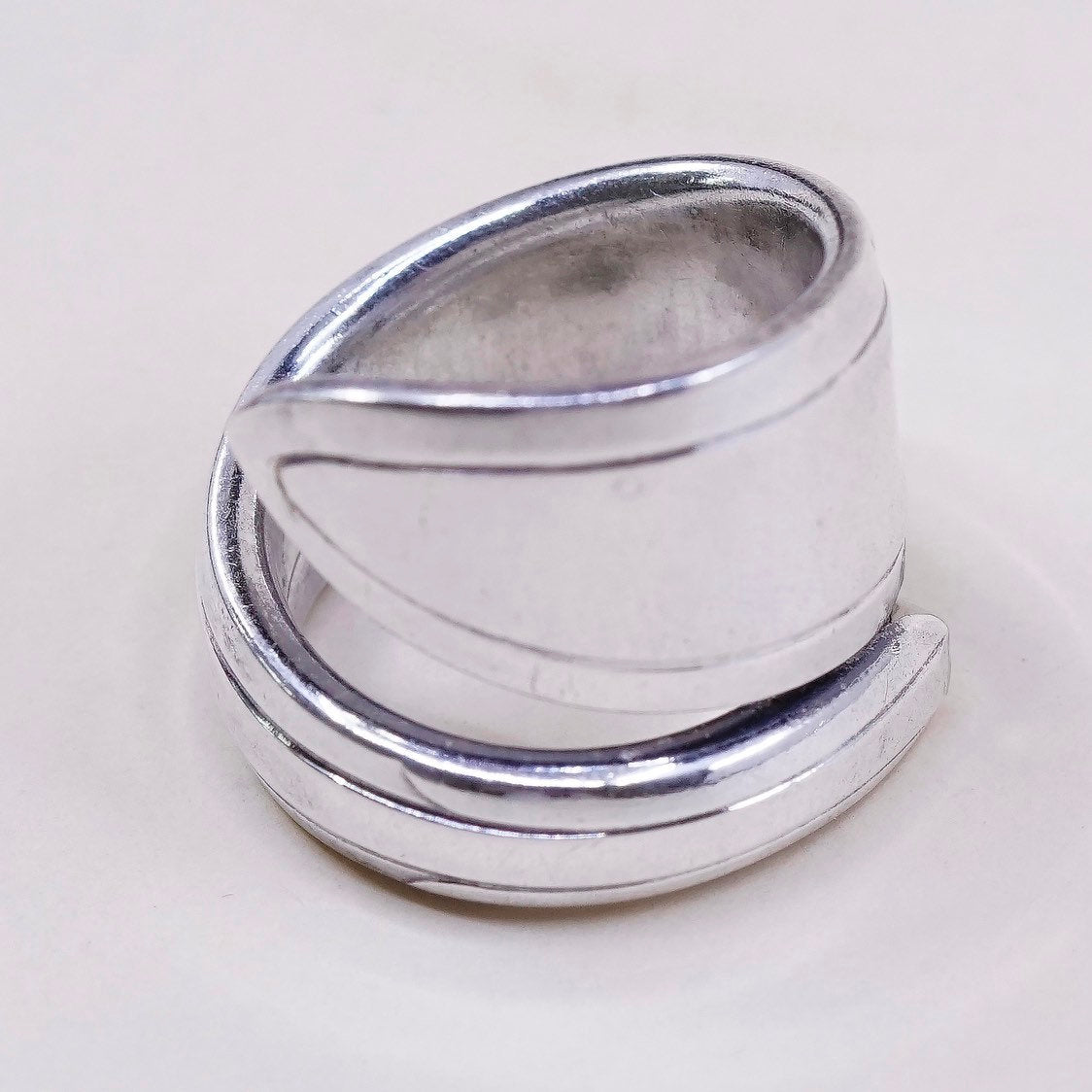 sz 5.5, vtg nobility plate jewelry, Sterling silver handmade spoon ring, 925 wrap band