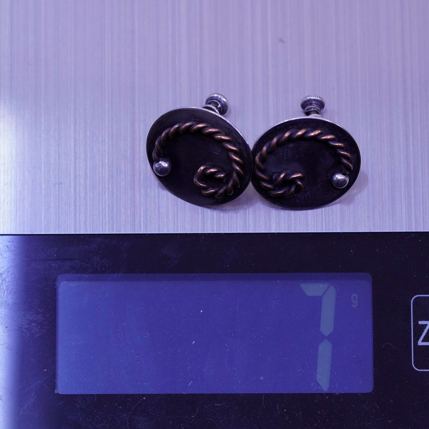 Vintage Sterling silver handmade earrings, 925 screw back earrings copper wires