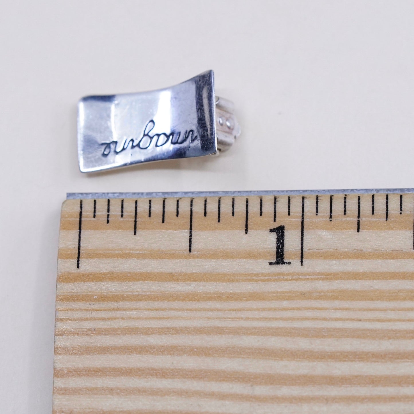vtg Modern Sterling silver clip on, 925 inspiration earrings embossed “imagine”