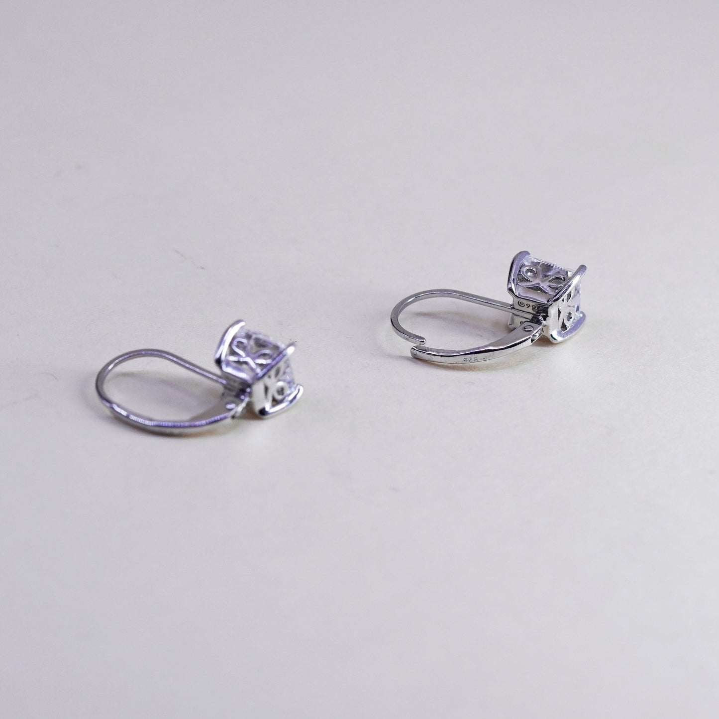 Vintage Sterling 925 silver handmade earrings, Cz dangles