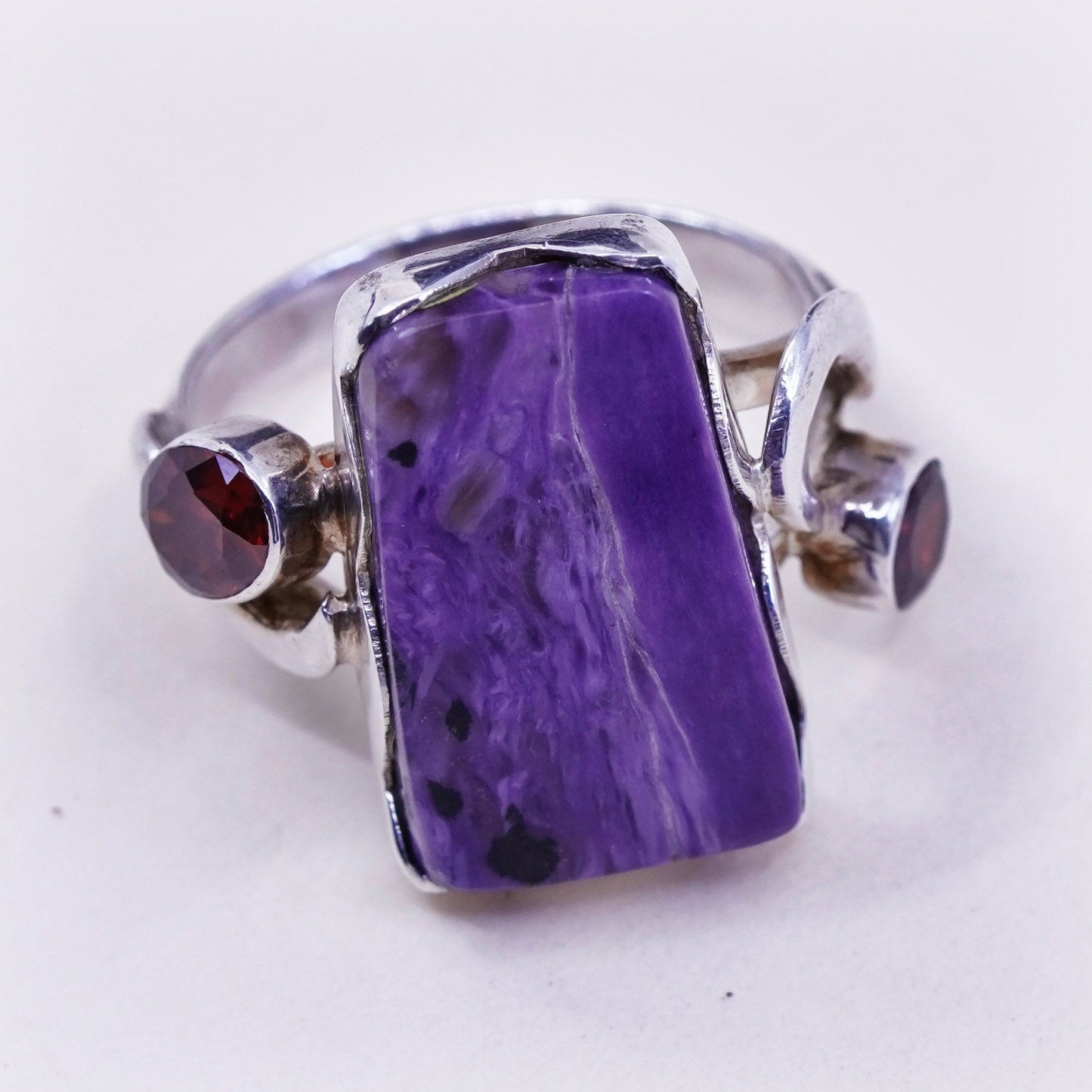 Size 9.25, vintage sterling 925 silver handmade ring with purple jasper ruby