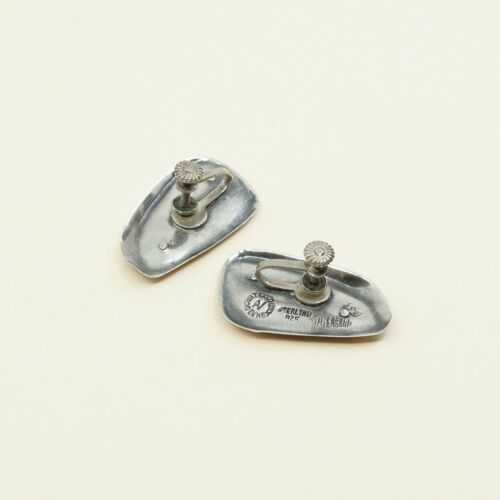 Vtg Sterling 925 Silver Handmade Screw Back Earrings Embossed Wings