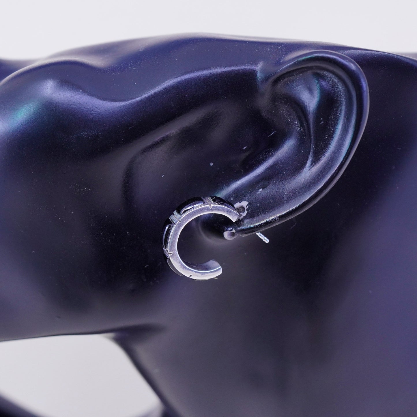 0.75” Sterling silver handmade earrings, 925 hoops Huggie with obsidian beads
