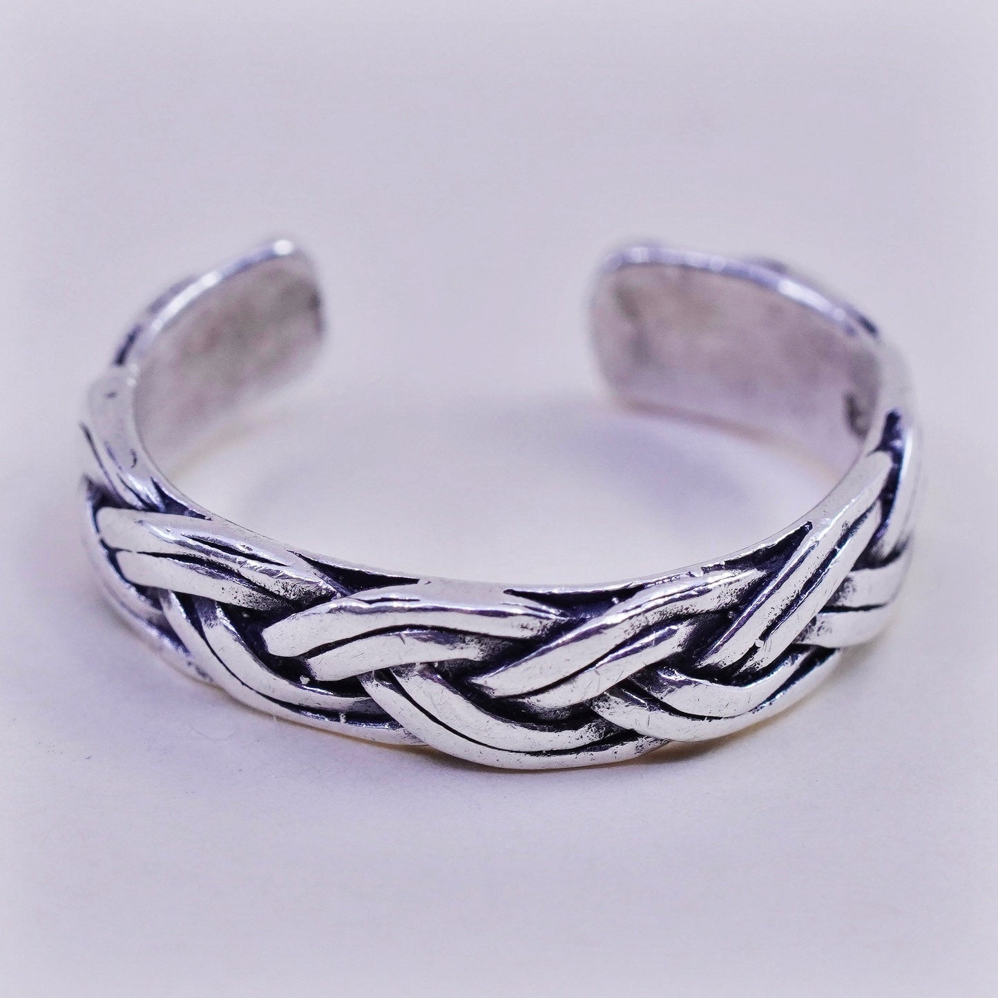 Size 5, vintage Sterling silver handmade pinky ring, woven braided band