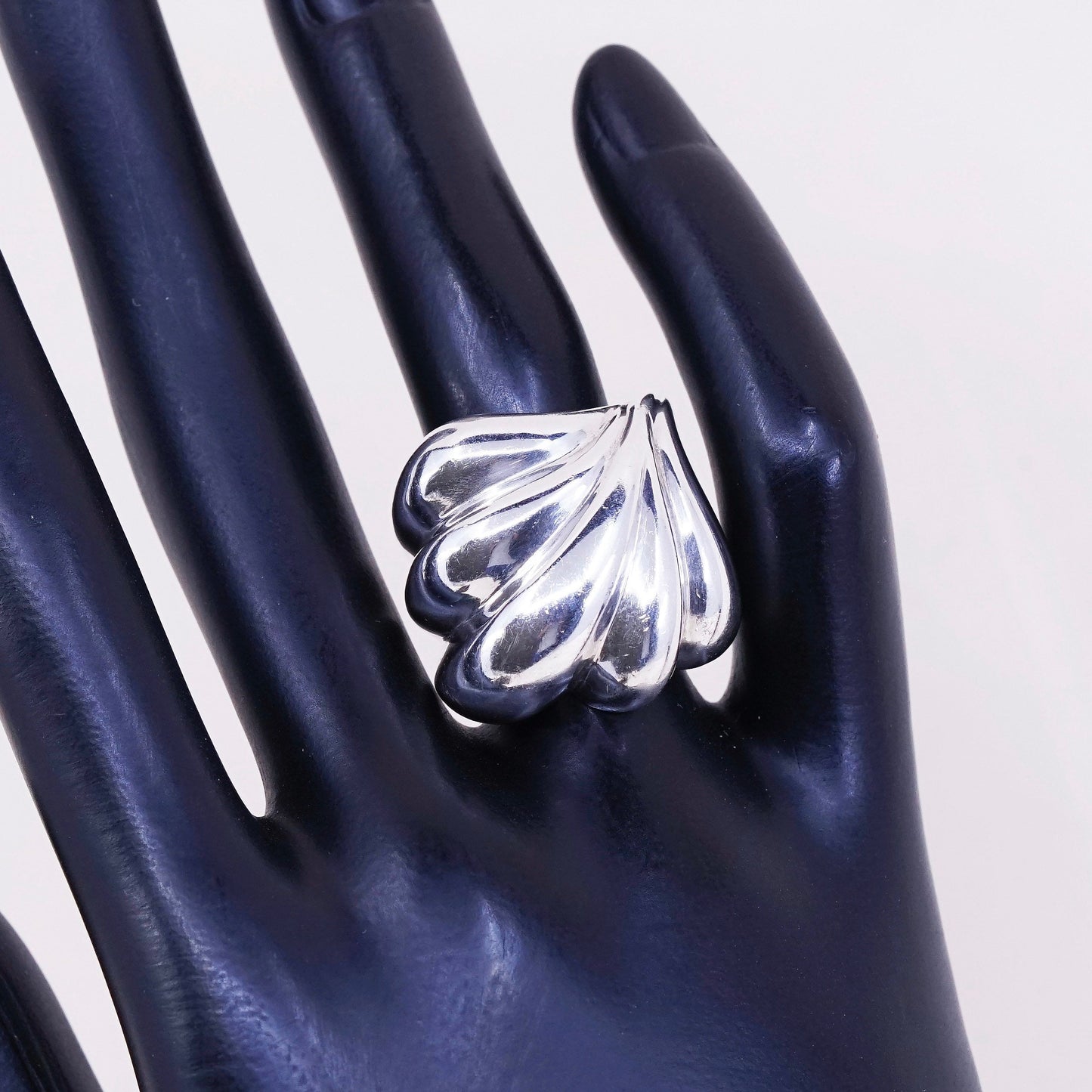 sz 6.75, vtg PE sterling silver handmade ribbed ring, Mexico 925 ribbed band