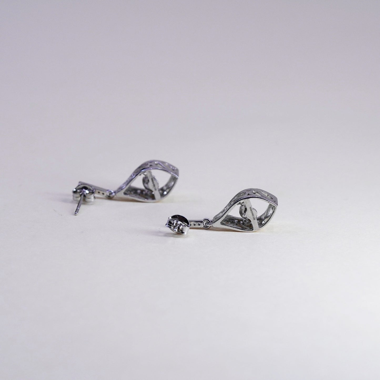 Vintage sterling 925 silver handmade earrings with dancing CZ