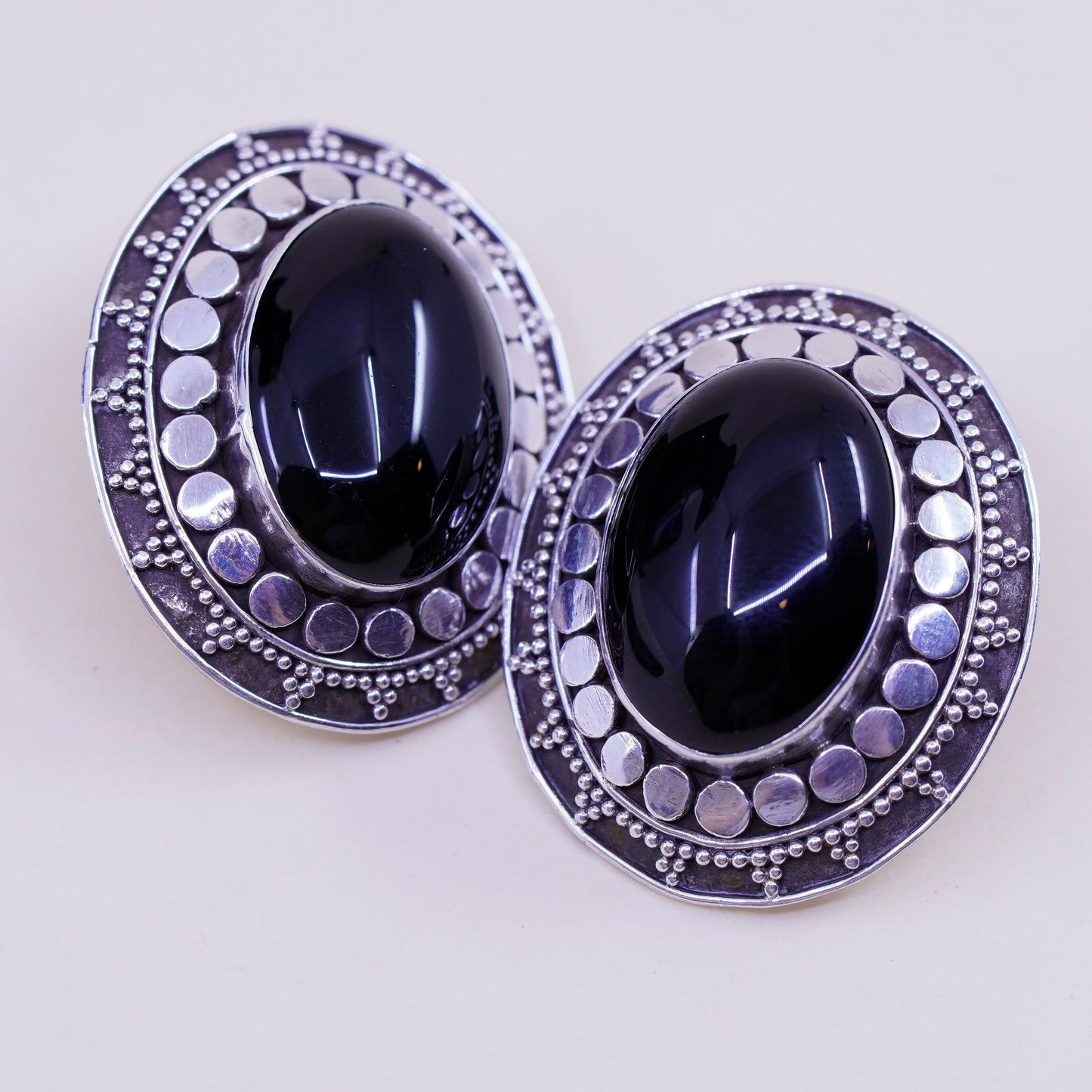 southwestern Sterling silver handmade earrings, Mexico 925 stud obsidian beads