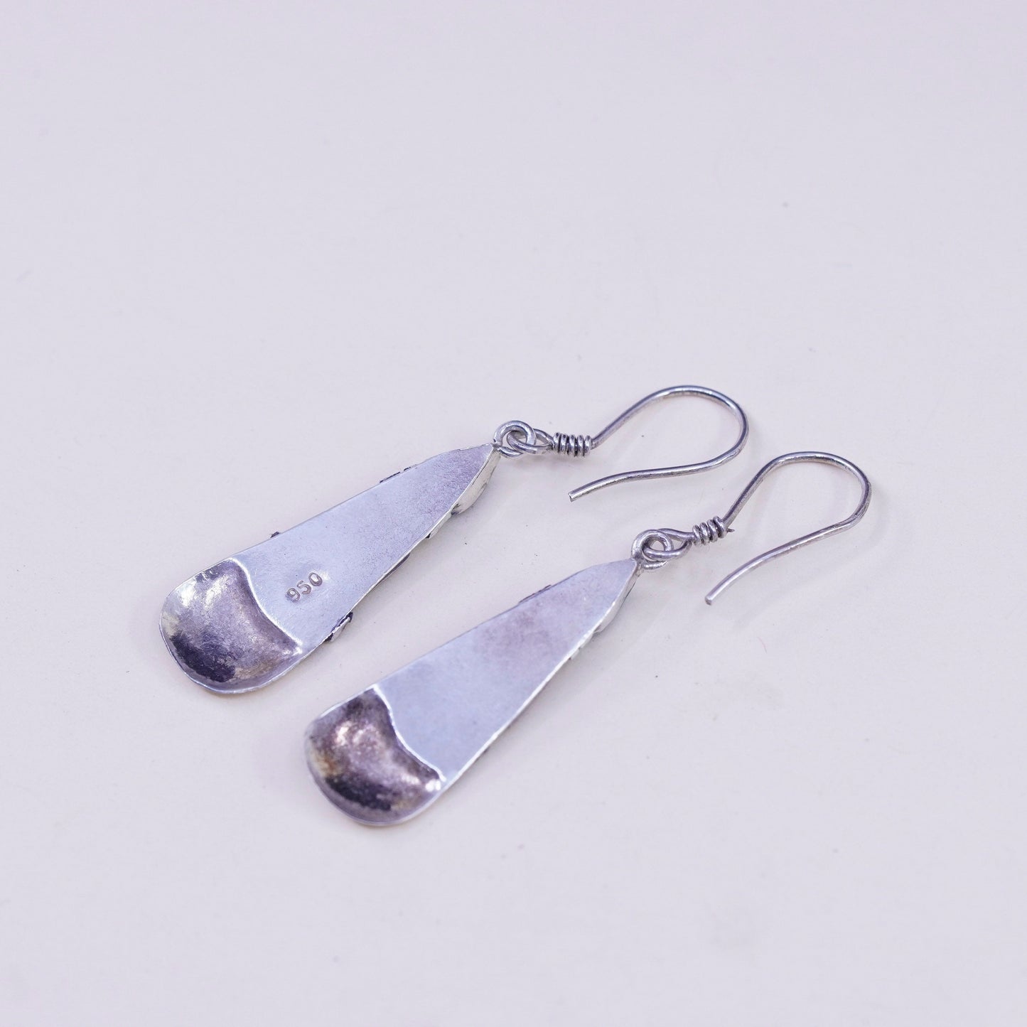 Vintage Sterling silver earrings, 925 teardrop dangle with malachite