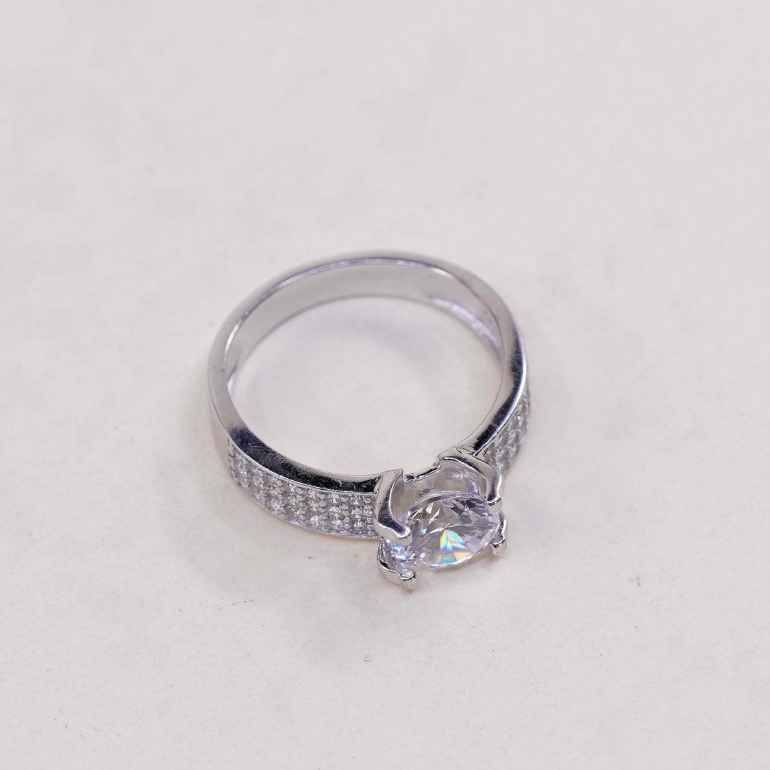 Size 7.5, Sterling 925 silver engagement ring w/ round CZ cluster