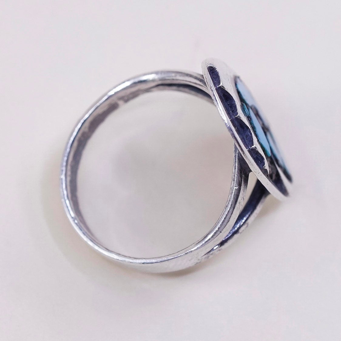 sz 6.75, sterling silver ring, Native American handmade 925 silver w/ turquoise