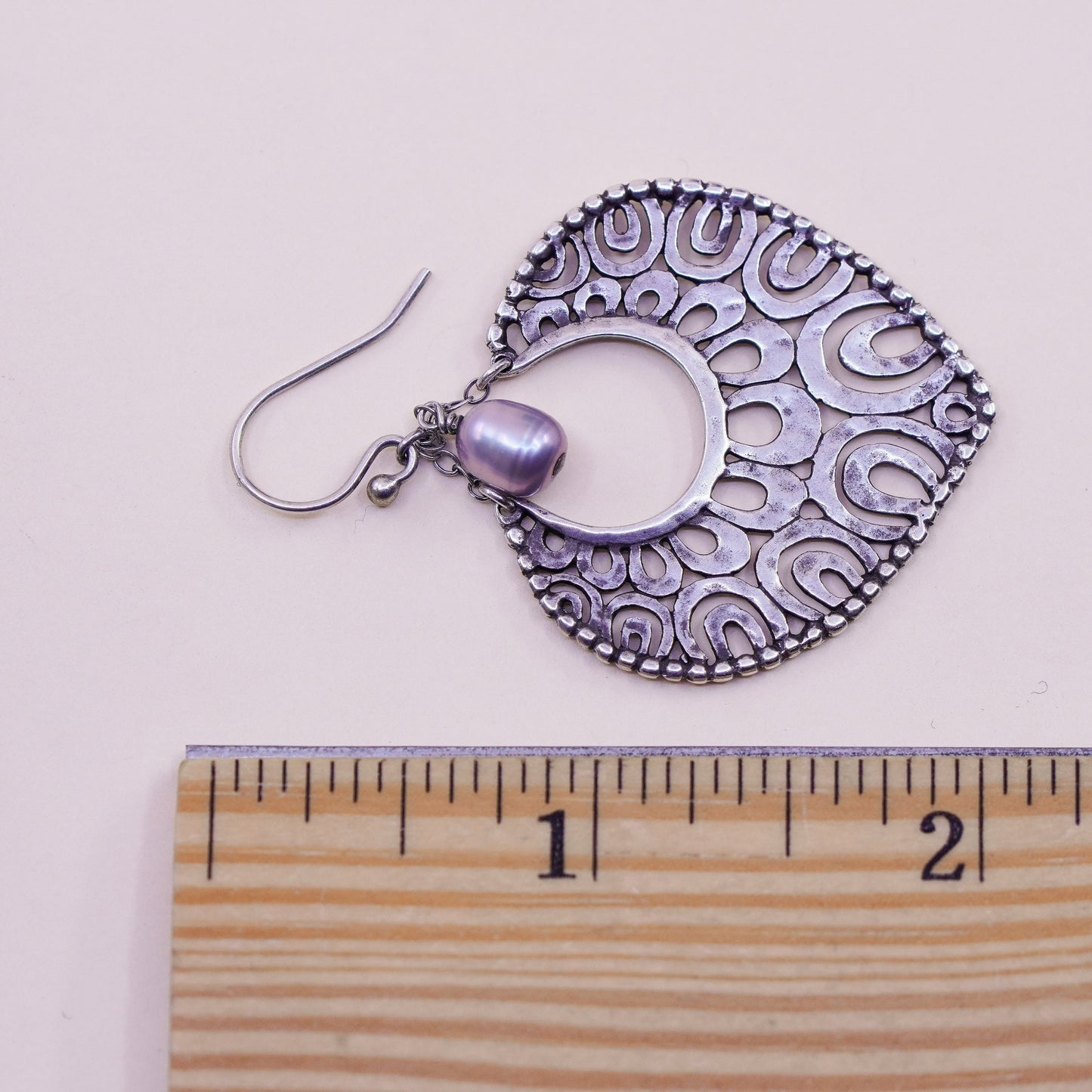Indonesia Sterling silver handmade earrings, 925 filigree teardrop pearl beads