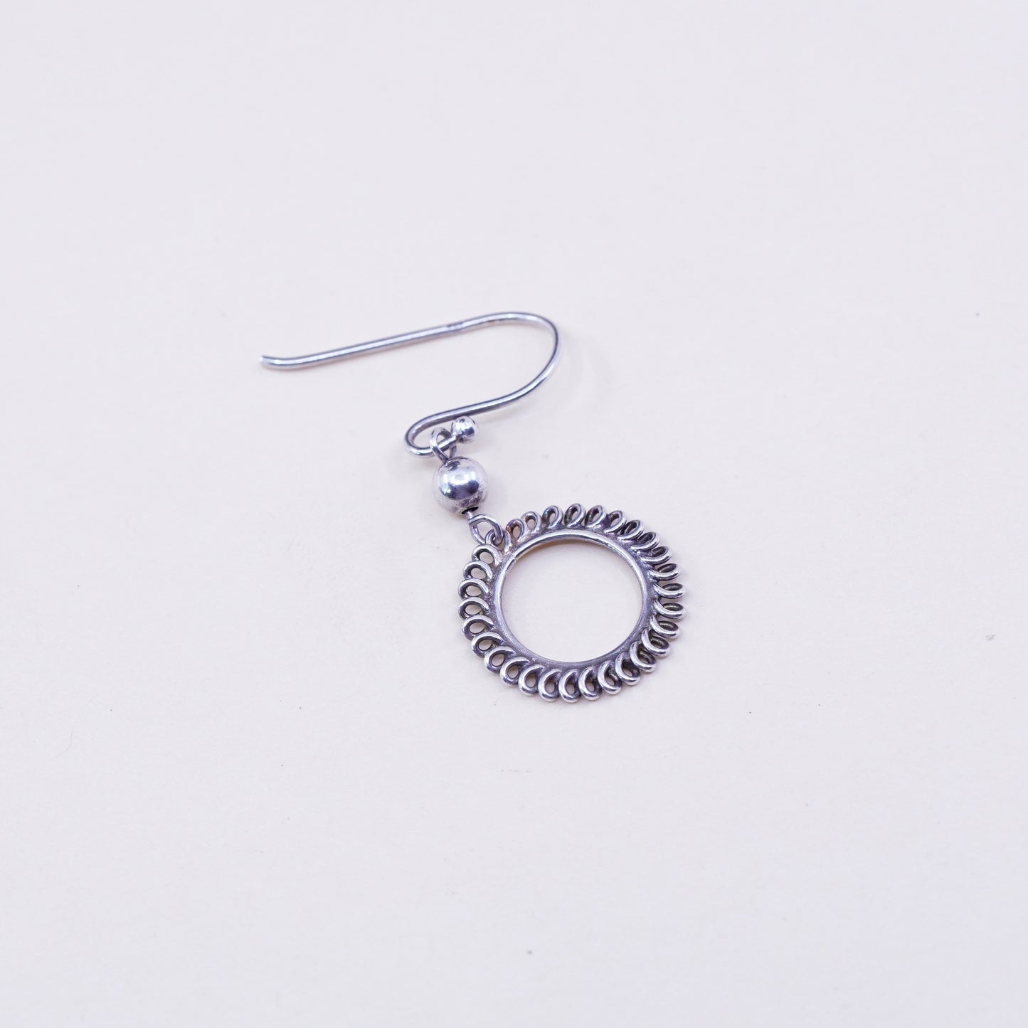 Vintage sterling silver handmade earrings, 925 textured circles dangle