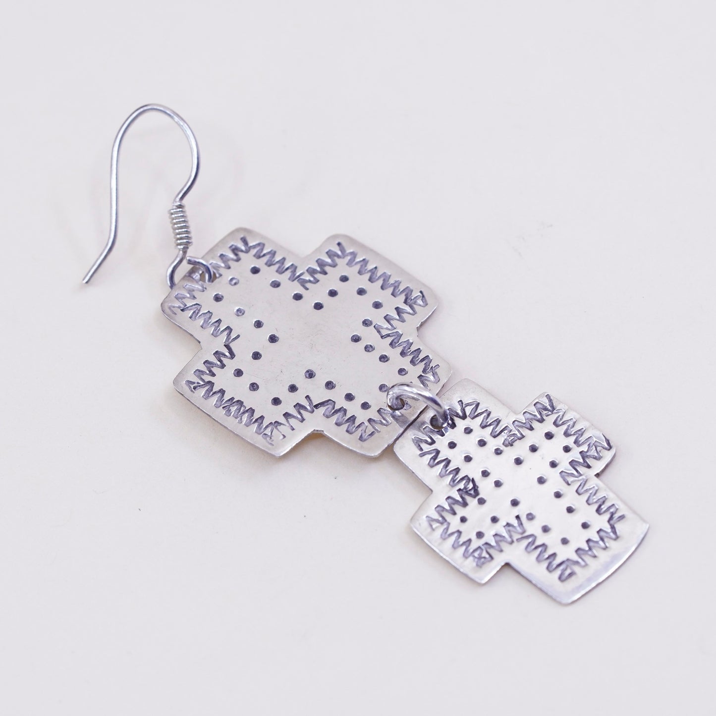 Vintage Sterling silver handmade earrings, huge textured 925 cross dangles