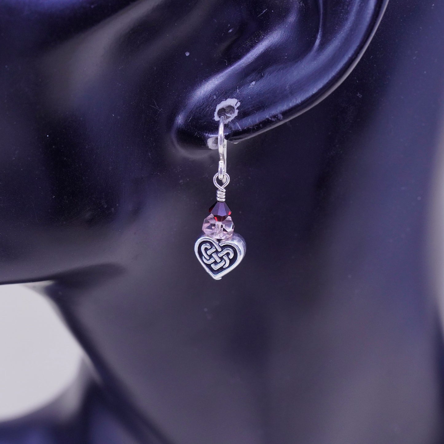 sterling silver earrings, 925 hooks with Irish Celtic knot heart dangles