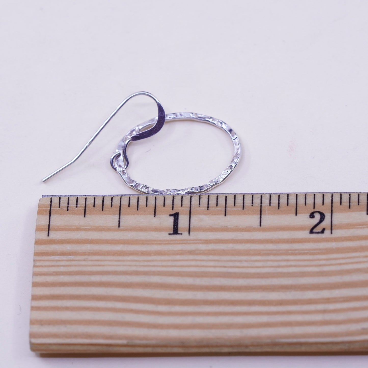 Vintage sterling silver handmade earrings, 925 textured oval dangle