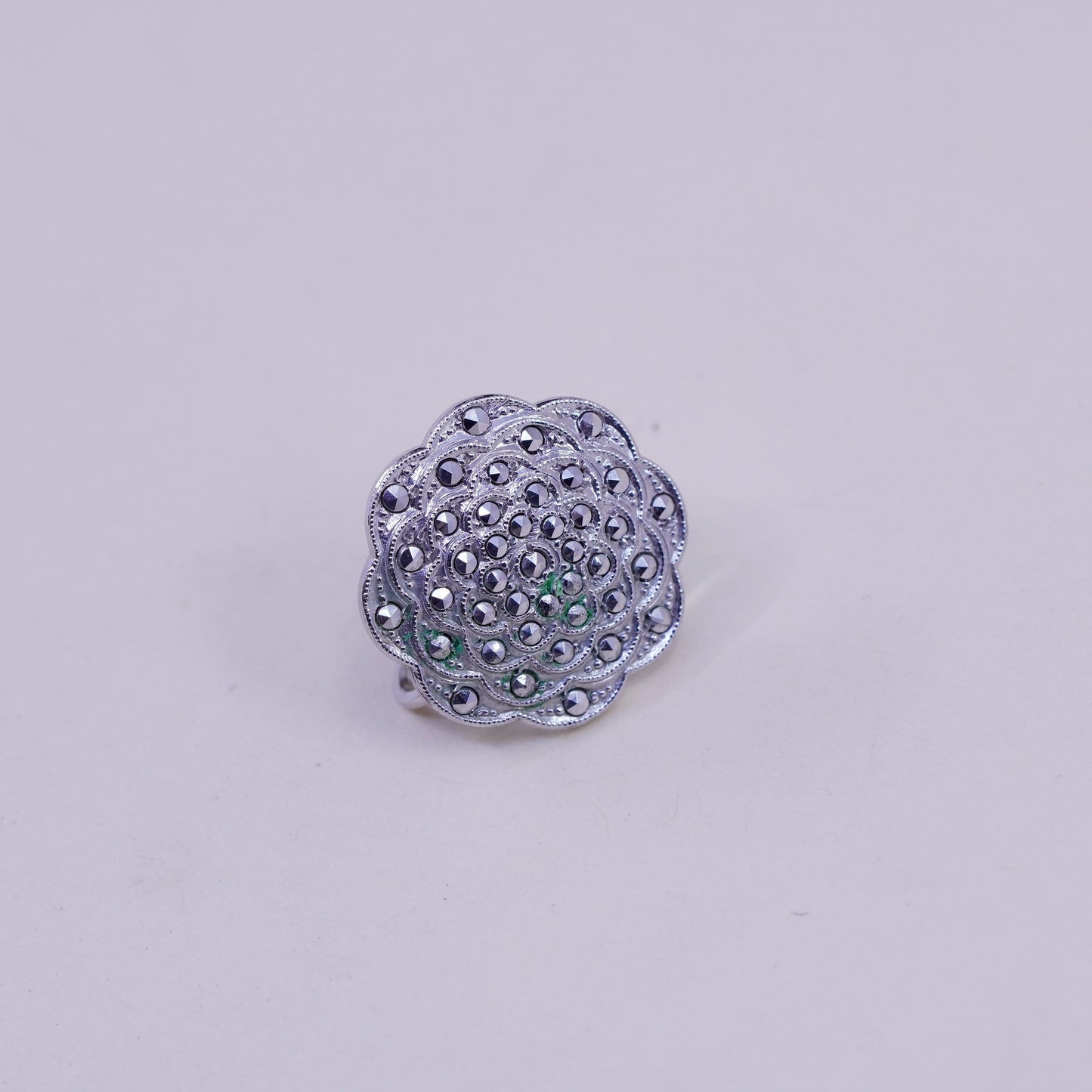 1950s sterling 925 silver earrings swirly screw back flower earrings marcasite