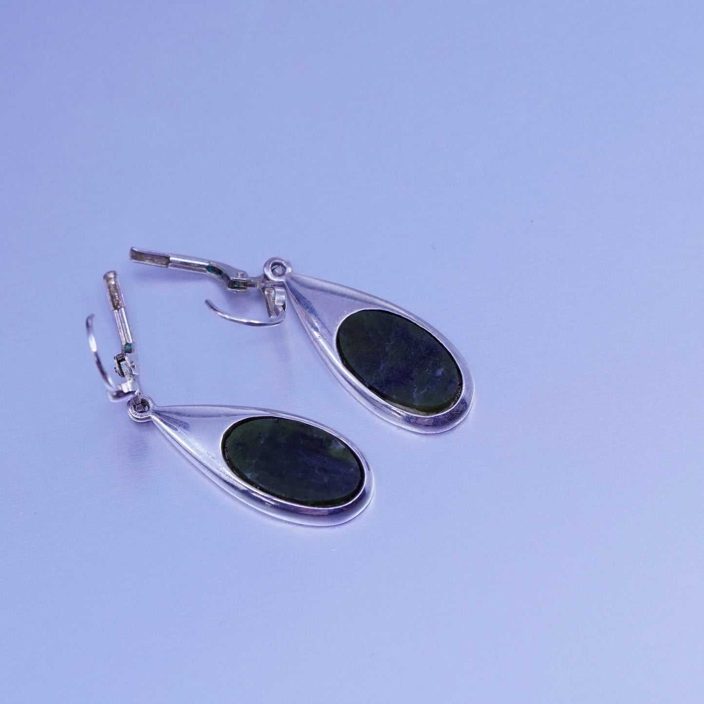 Vintage Sterling 925 silver handmade teardrop jade earrings