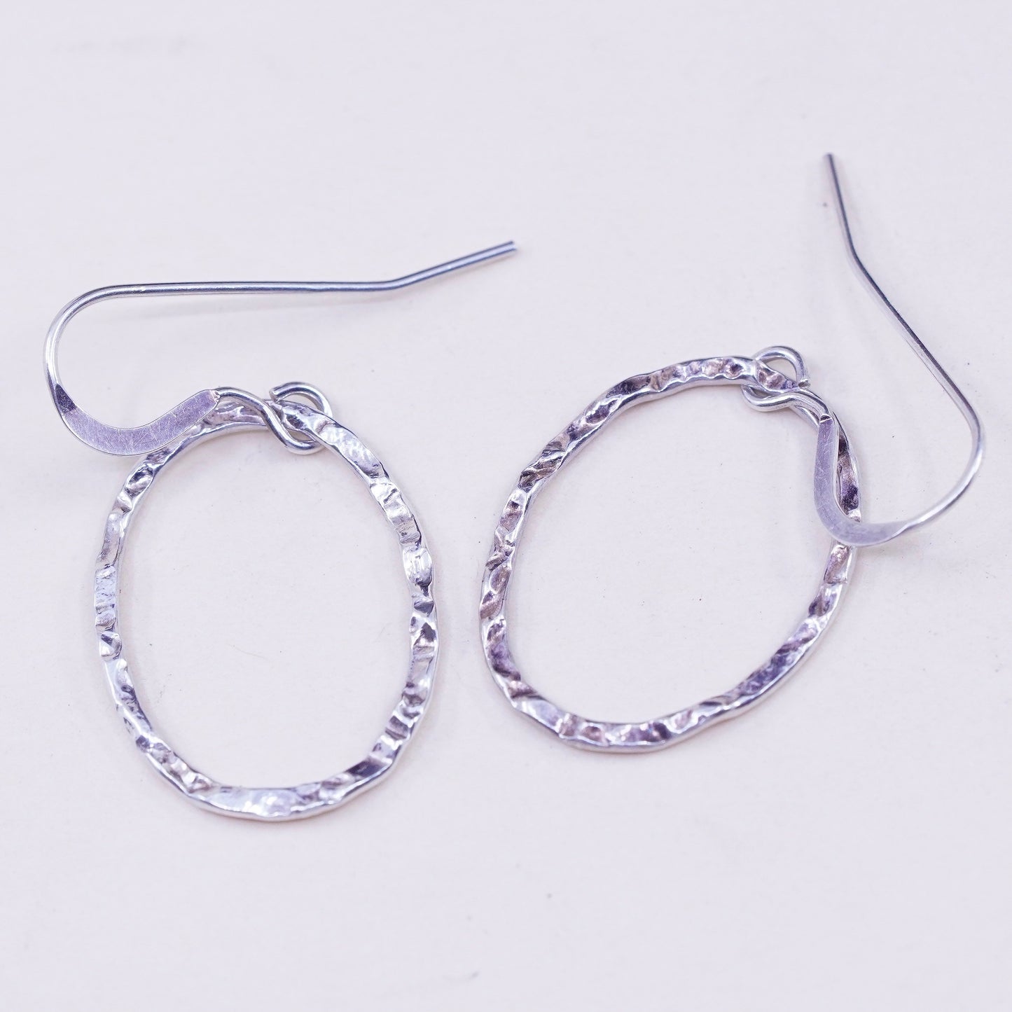Vintage sterling silver handmade earrings, 925 textured oval dangle
