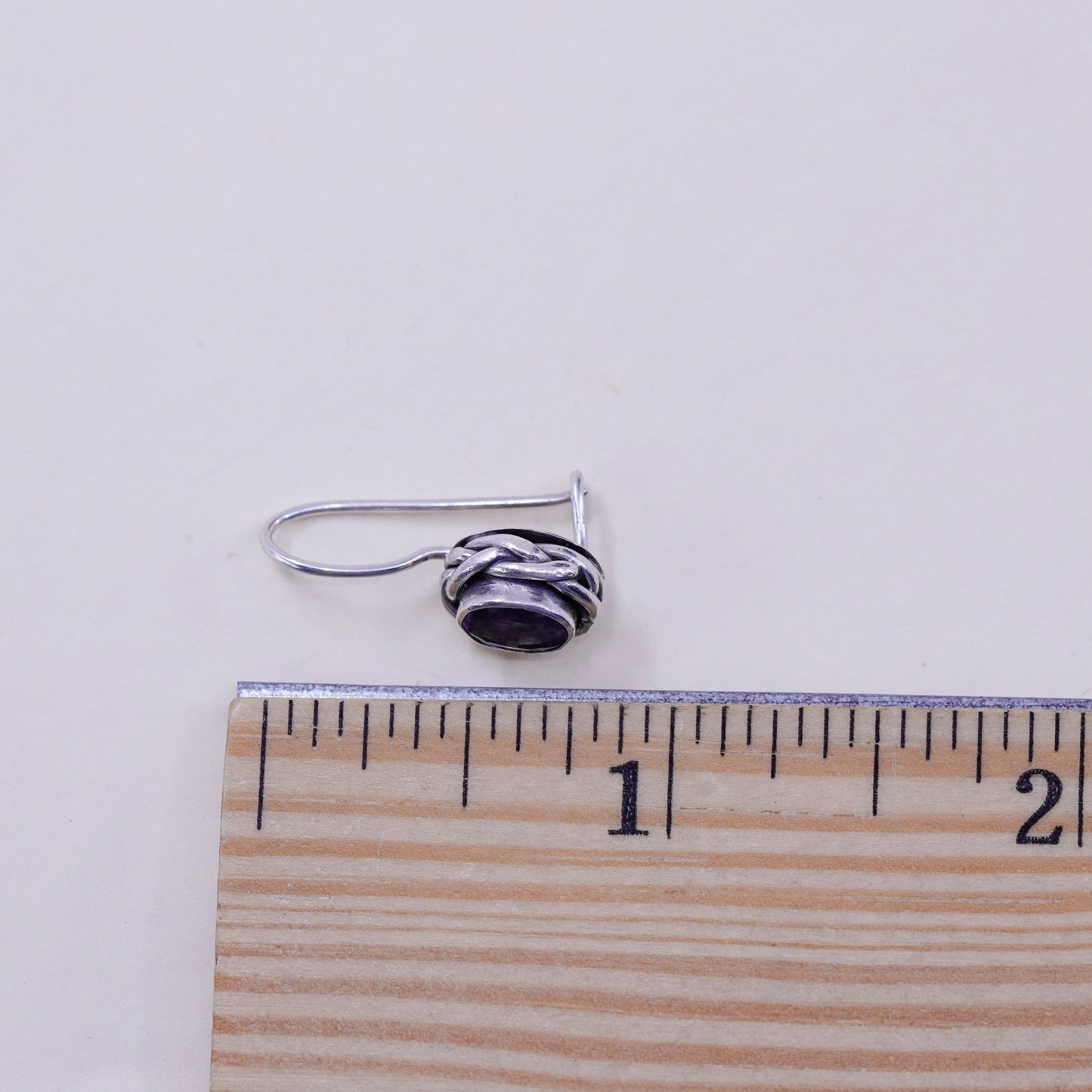 Vintage sterling silver handmade earrings, 925 drops with amethyst