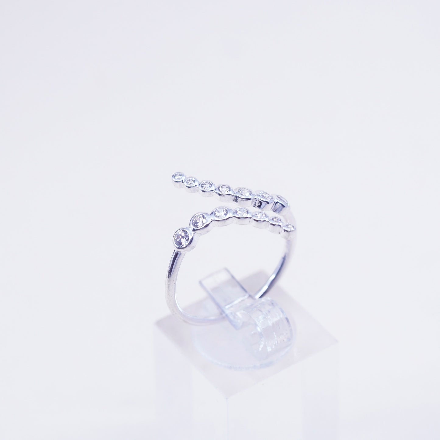 Size 10, Vintage RJ sterling 925 silver handmade ring, curvy wrap band with cz