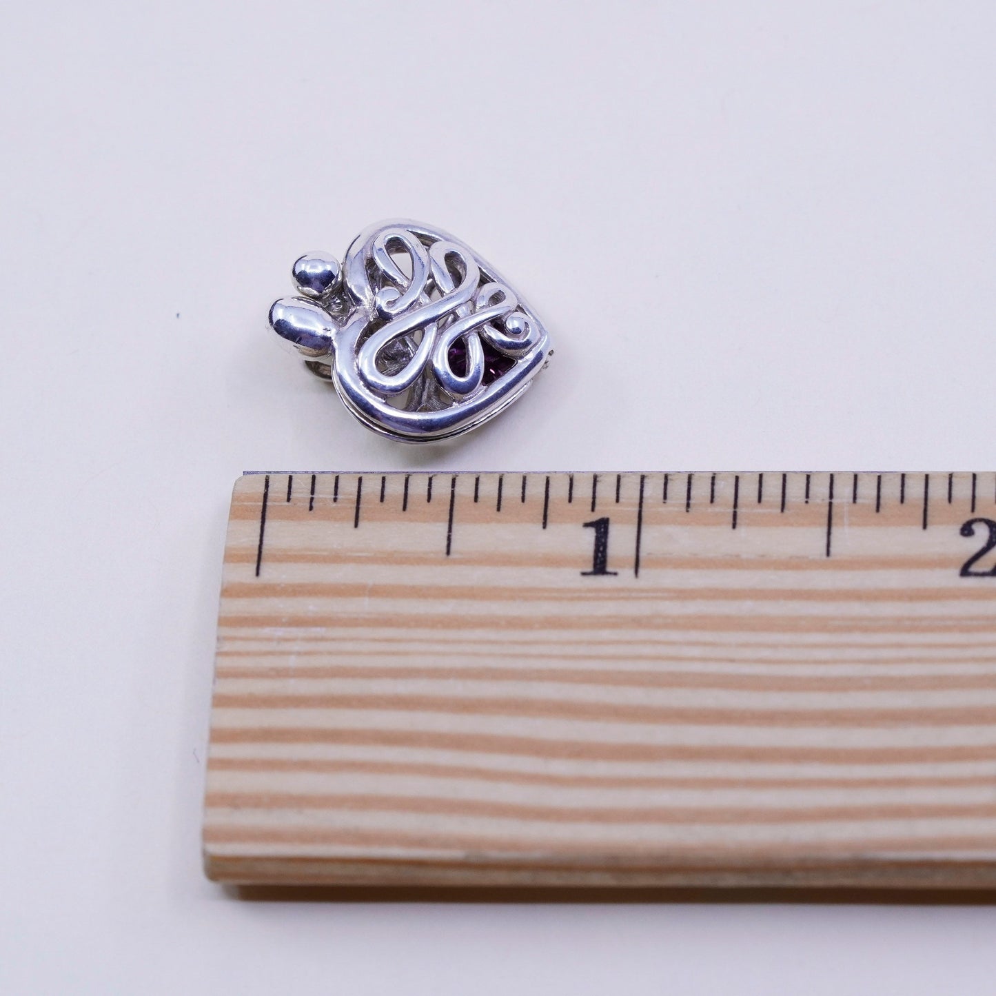 Vintage sterling silver heart filigree charm pendant, 925 prayer locket