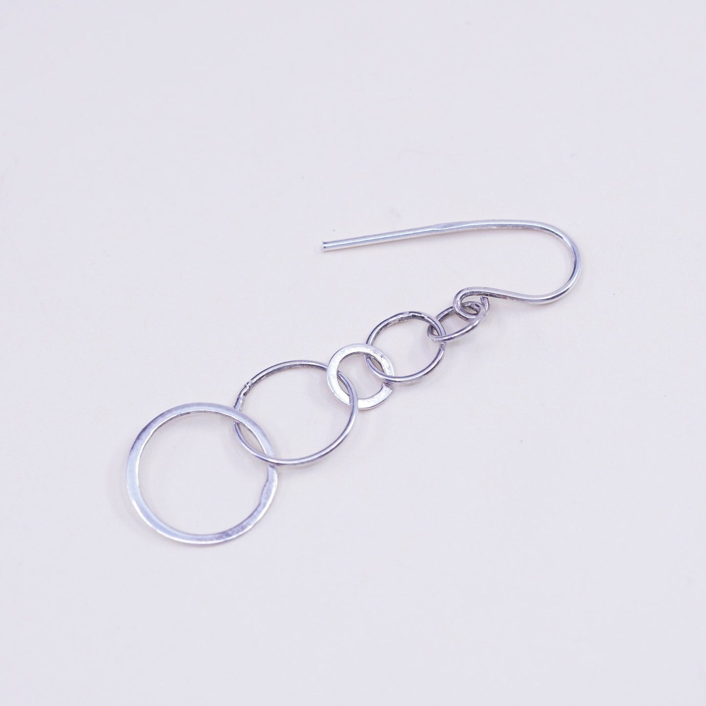 Vintage sterling silver handmade earrings, 925 hammered circle dangles