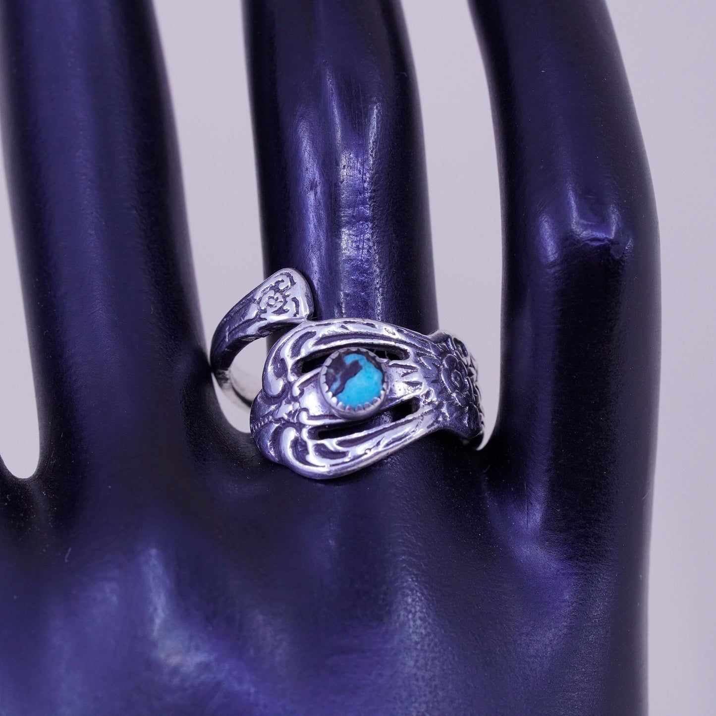 Size 9 , Native American sterling silver ring, handmade 925 wrap band turquoise